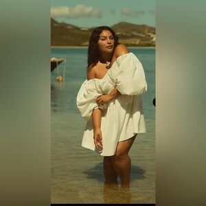 Anthropologie Mare Mare Off-The-Shoulder Puff-Sleeve Shine Mini Dress 2x